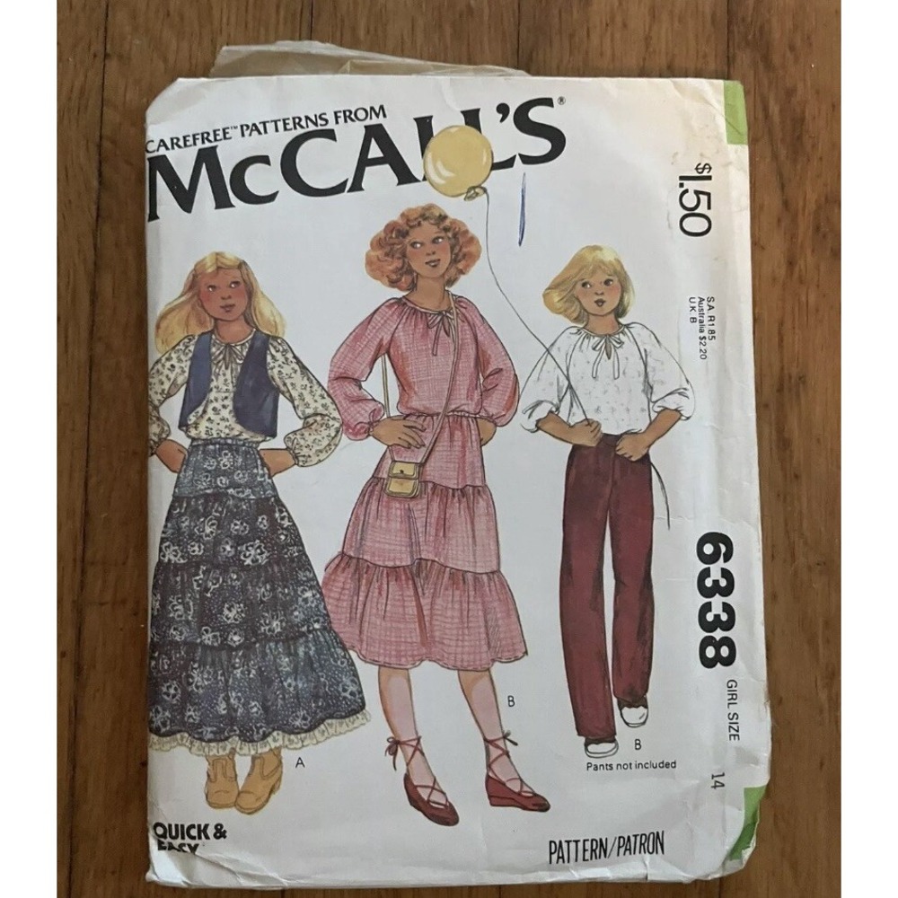 McCalls 6338 Vintage 1978 Girls Tier Skirt Peasant Blouse Reversible Vest Cut 12